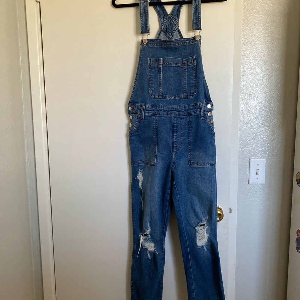 Celebrity Pink Blue Distressed Women Jeans Overalls